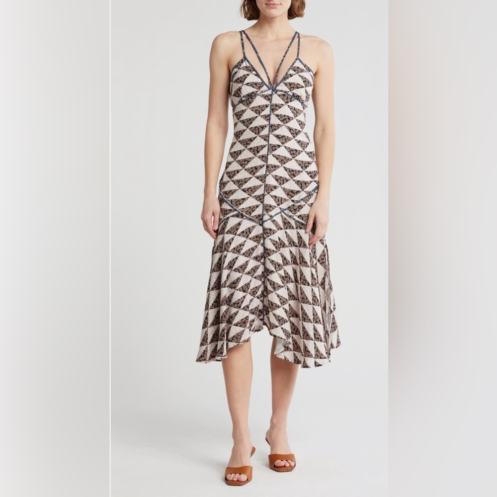 Joie Asymmetrical Dress with Geometric Pattern in Cream and Black
